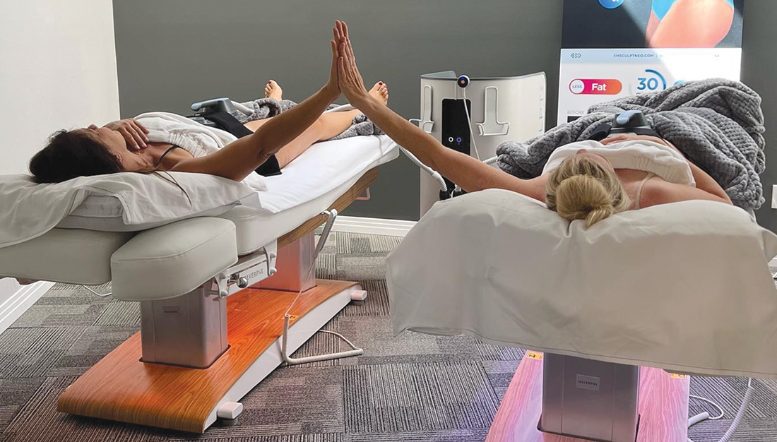 Montecito Med Spa Group Visits - two clients (Heidi Montag) receiving EmSculpt Neo treatments